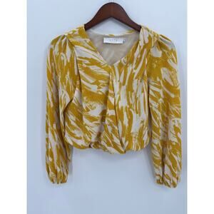 ASTR The Label Mustard Floral Twist Front Long Sleeve Crop Top XS